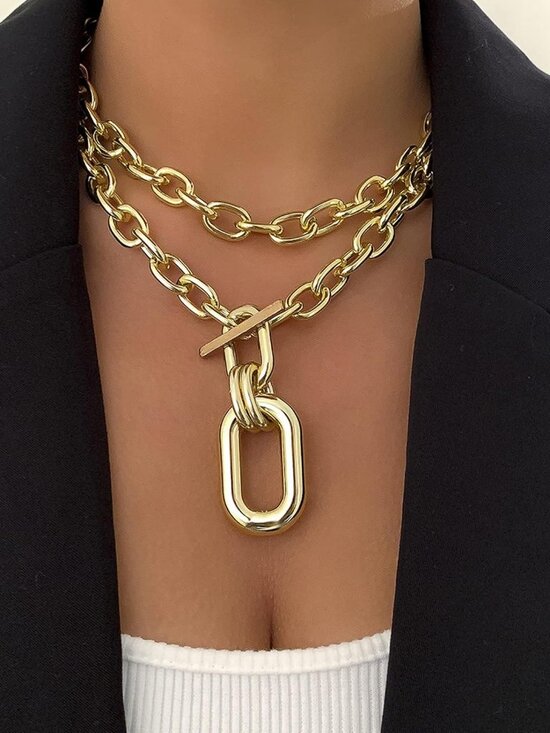 Chunky Gold Necklace Stack Chain Necklaces for Women Statement Layered Paperclip - Picture 8 of 8